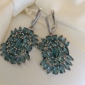 Sterling Silver 925 Blue Topaz Earrings Size 2” Dangle